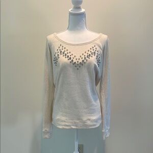 Express Cream Knit Sweater with Silver Embellishments